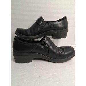 Clarks Collection Womens Size 8 Slip On Shoes‎ Black Leather Comfort Loafers